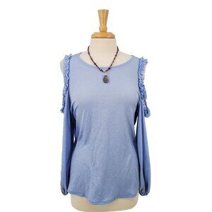 Lauren‎ Conrad Womens Purple Cold Shoulder Blouse Size Large Long Sleeve Ruffle